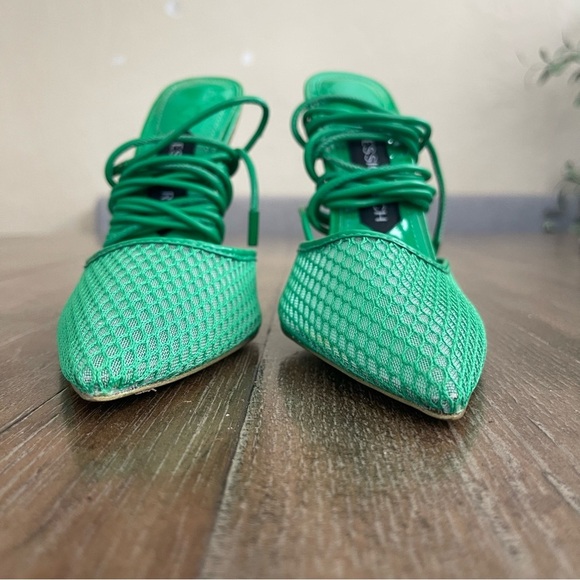 Jessica Rich Women's 36 Strappy Mesh Pointed Toe Ankle Tie Kelly Green 5” Heel - Picture 7 of 10